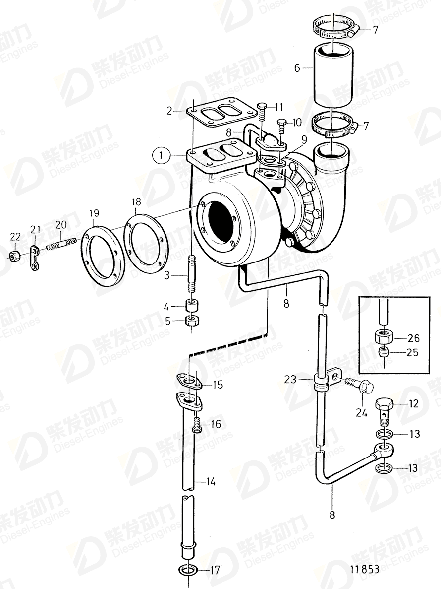 volvo penta Oil feed pipe 849256 Drawing volvo penta Oil feed pipe 849256 Drawing